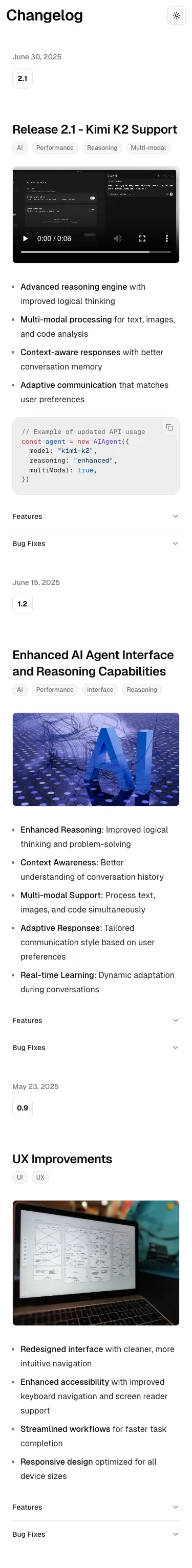 Changelog Template preview