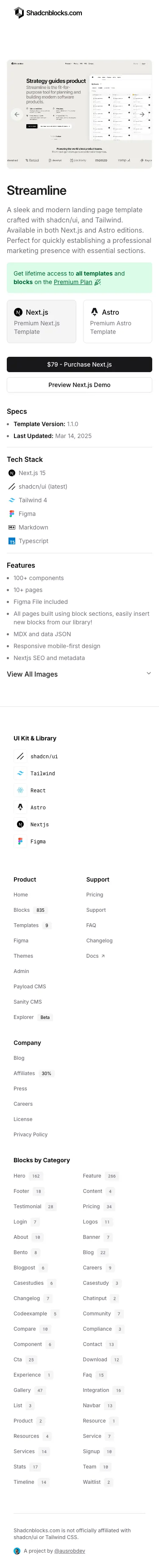 Streamline - Nextjs shadcn/ui Template preview
