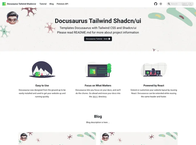 Docusaurus Tailwind Shadcn Template