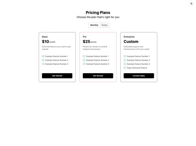 Pricing Page Shadcn