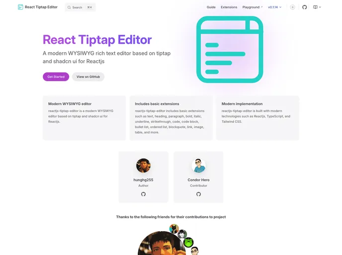 Reactjs Tiptap Editor recently added example