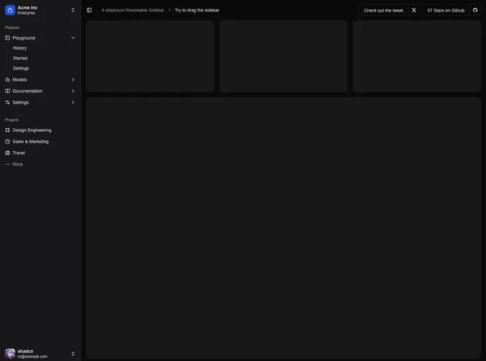 Shadcn Resizable Sidebar