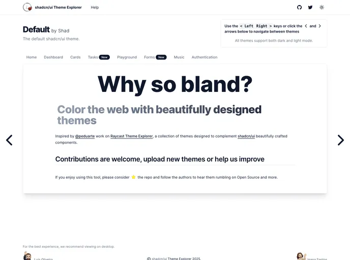 Shadcn UI Theme Explorer recently added example